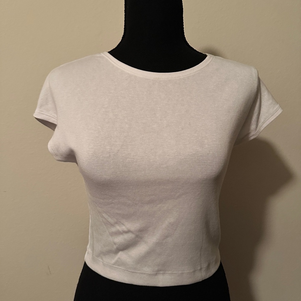 🐰 Zara Cropped T-Shirt (NWT; White;Sz. Large) - Picture 1 of 5